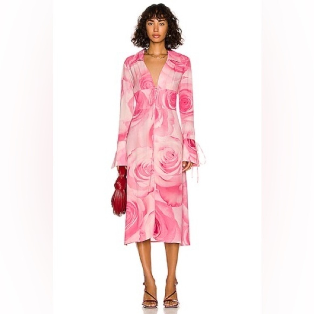 Blumarine | Abito Rose Printed Midi Dress In Dusty Pink Size 38